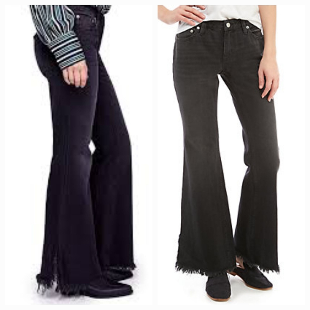 🆕️ We the Free People Vintage Flare Ruff frayed slit hem jeans Washed out black - Picture 4 of 15